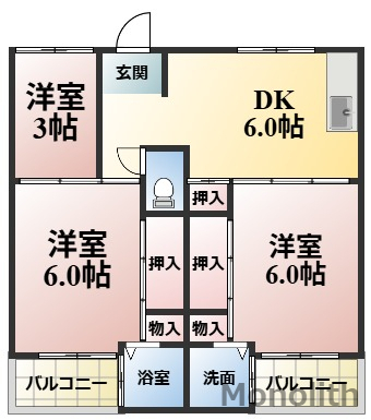 ＪＲ阪和線 北信太駅 徒歩10分 4階建 築63年の間取り写真