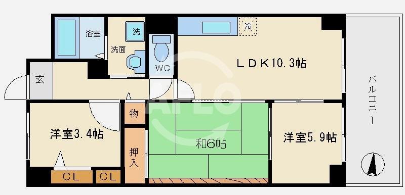 大阪市浪速区立葉のマンションの間取り