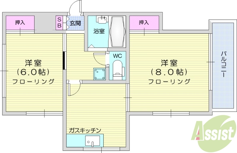 仙台市宮城野区田子のアパートの間取り