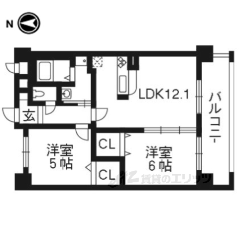 京田辺市三山木中央のマンションの間取り