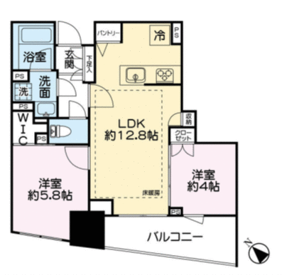 【福岡市中央区天神のマンションの間取り】