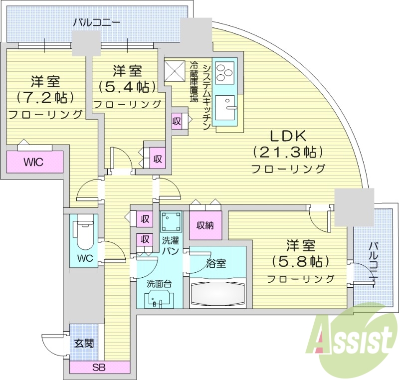 札幌市北区北八条西のマンションの間取り