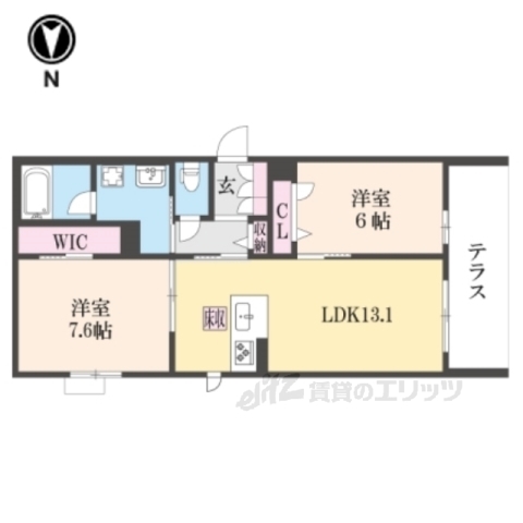 【京都市右京区太秦面影町のマンションの間取り】