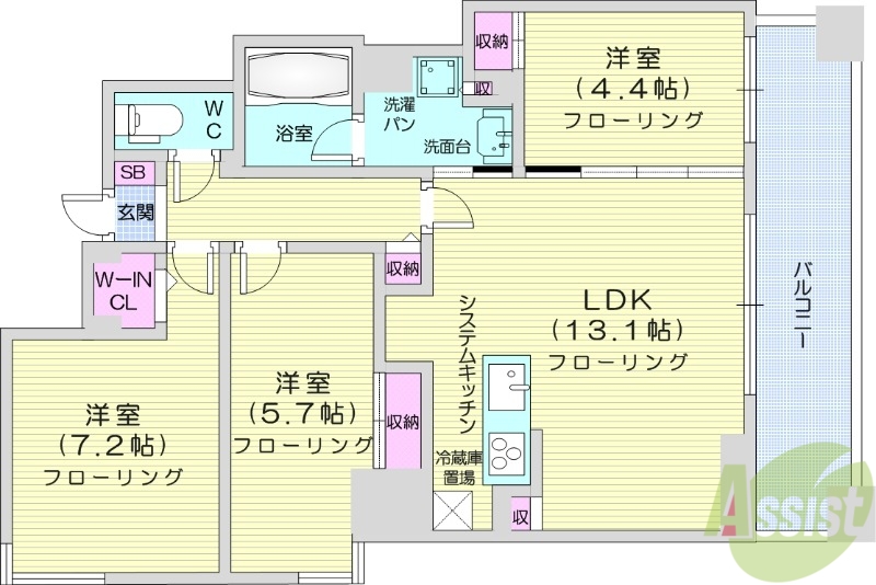 札幌市北区北十三条西のマンションの間取り