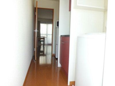 玄関　手前から、洗濯機・キッチン・冷蔵庫。その奥が居室です。