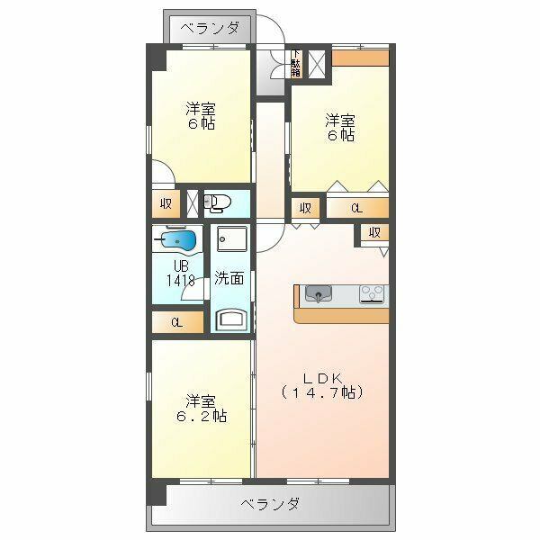 名古屋市天白区笹原町のマンションの間取り