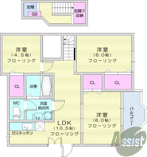 仙台市太白区東中田のアパートの間取り