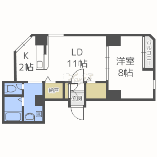 札幌市電 山鼻１９条駅 徒歩1分 8階建 築27年の間取り写真