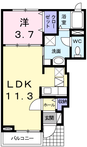 熊本市南区上ノ郷のアパートの間取り