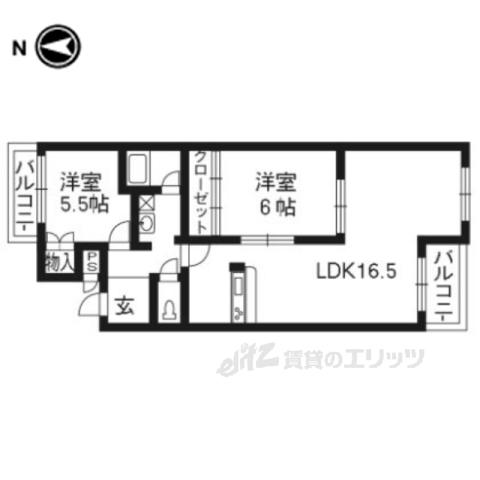 京都市西京区嵐山薬師下町のマンションの間取り