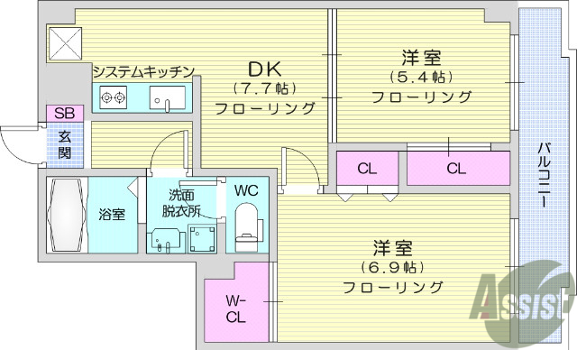 仙台市青葉区上愛子のマンションの間取り