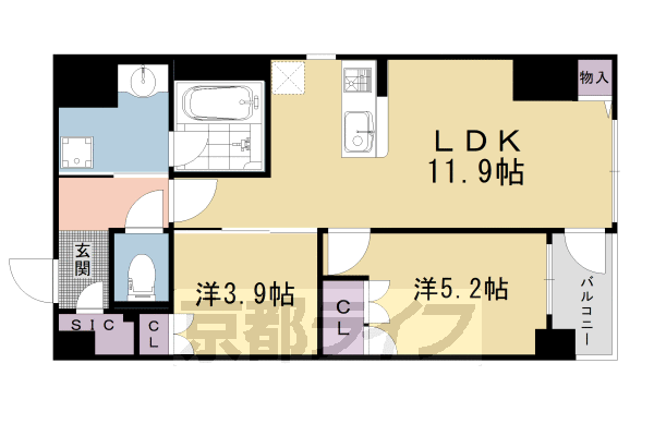 【京都市下京区高辻堀川町のマンションの間取り】