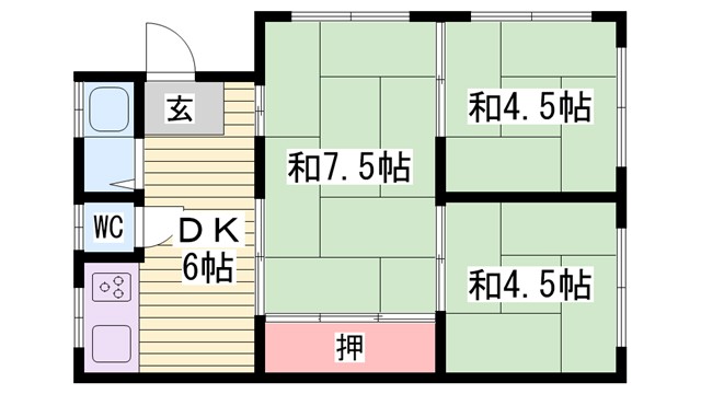 神戸市長田区高取山町のアパートの間取り