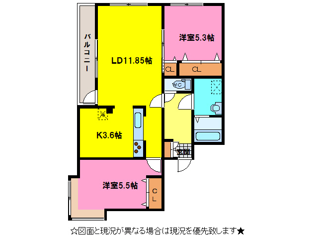 富山市長江東町のアパートの間取り