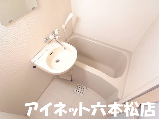 バス・シャワールーム　洗面台と鏡もついてますよ。