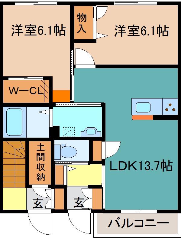 プリムヴェール（ＳｈａＭａｉｓｏｎ）Ｂの間取り