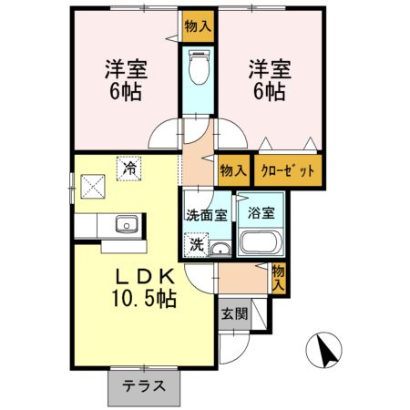 福山市新涯町のアパートの間取り