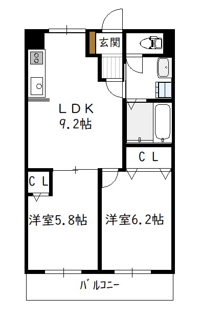 Ｔ.Ｓグランデ恒久中央（2LDK）の間取り