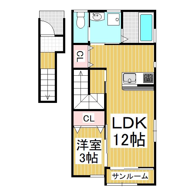 仮）千曲市雨宮アパート　Ａ棟の間取り