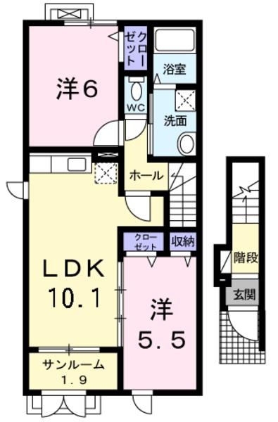 鳥取市湖山町南のアパートの間取り