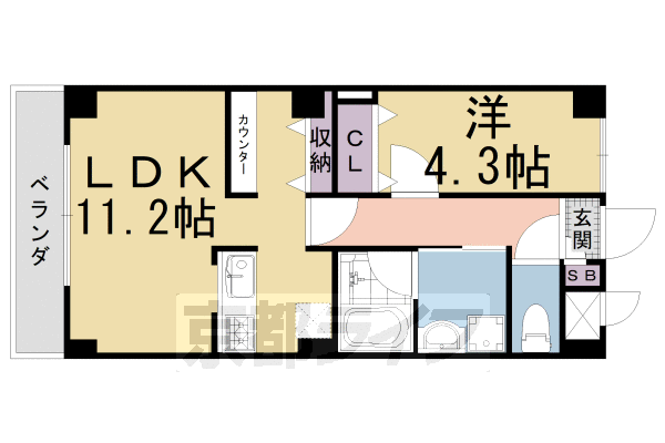 京都市右京区梅津石灘町のマンションの間取り