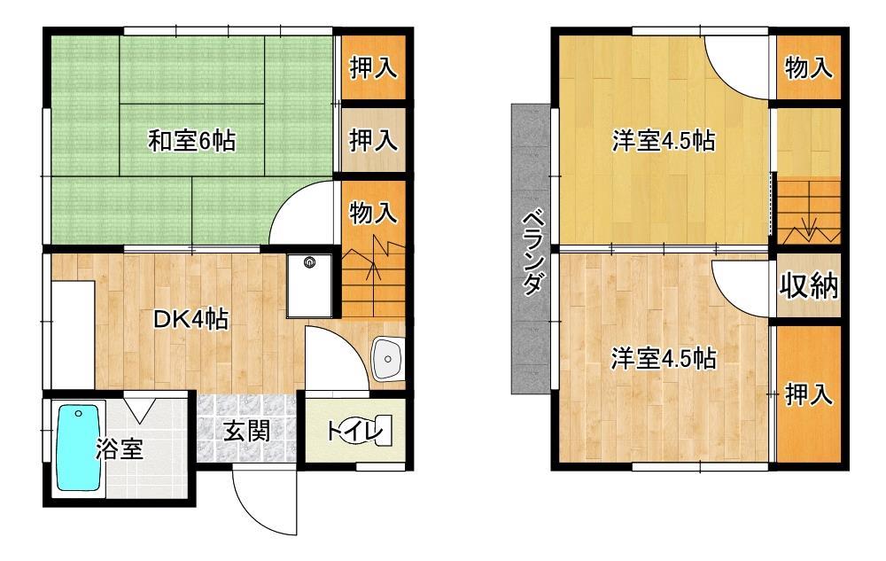 ＪＲ山陽本線 向洋駅 徒歩20分 2階建 築59年の間取り写真