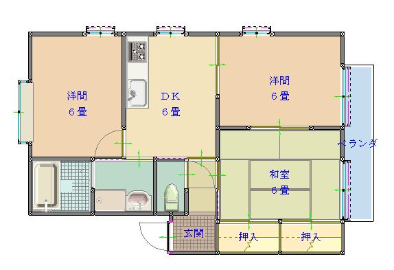 熊本市北区鶴羽田のアパートの間取り