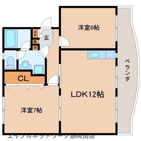 静岡市駿河区西脇のマンションの間取り