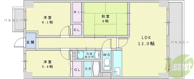 吹田市上山手町のマンションの間取り