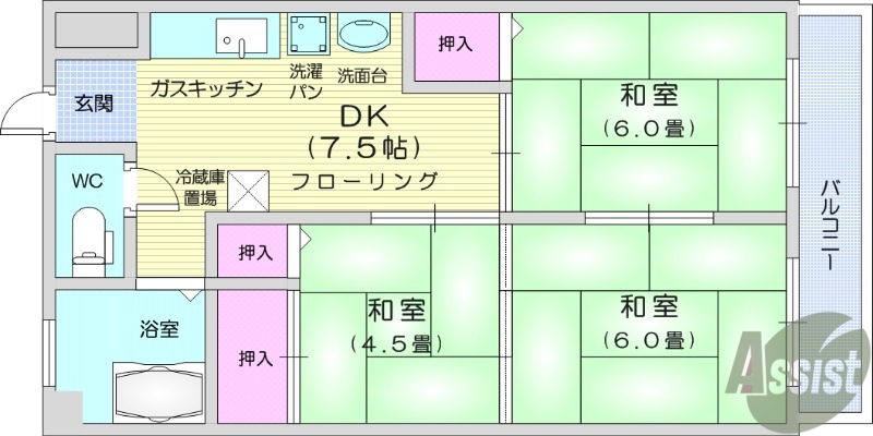 仙台市若林区南小泉のマンションの間取り