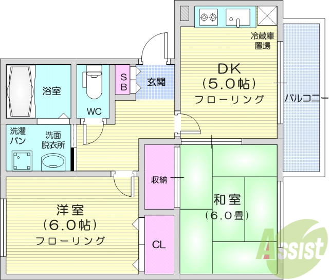 仙台市青葉区愛子中央のアパートの間取り