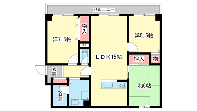 奈良市学園赤松町のマンションの間取り