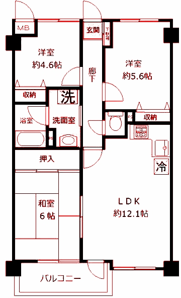 横浜市金沢区六浦東のマンションの間取り