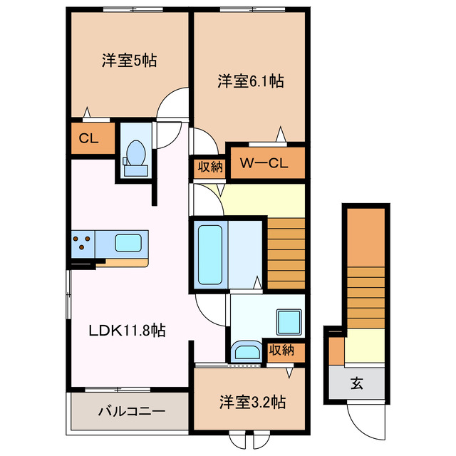 津市阿漕町津興のアパートの間取り