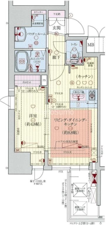 大阪市中央区平野町のマンションの間取り