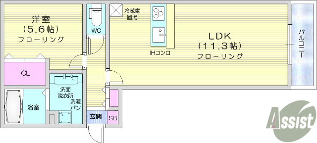 仙台市若林区なないろの里のアパートの間取り