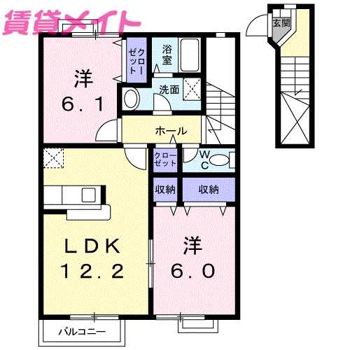 三重郡川越町大字亀須新田のアパートの間取り