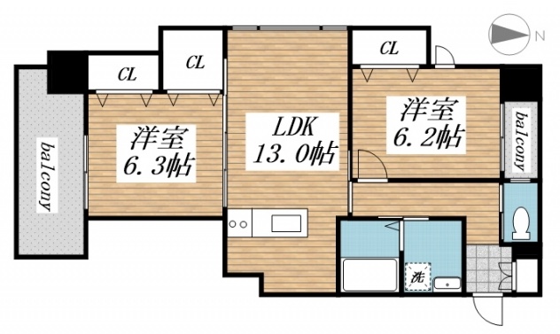 北九州市小倉北区下到津のマンションの間取り