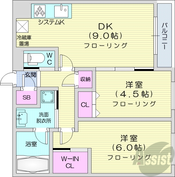 札幌市白石区中央一条のマンションの間取り
