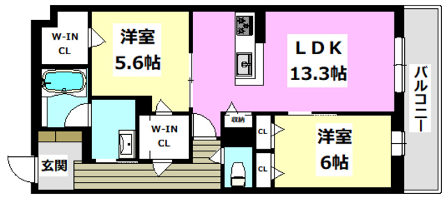 箕面市小野原西のマンションの間取り