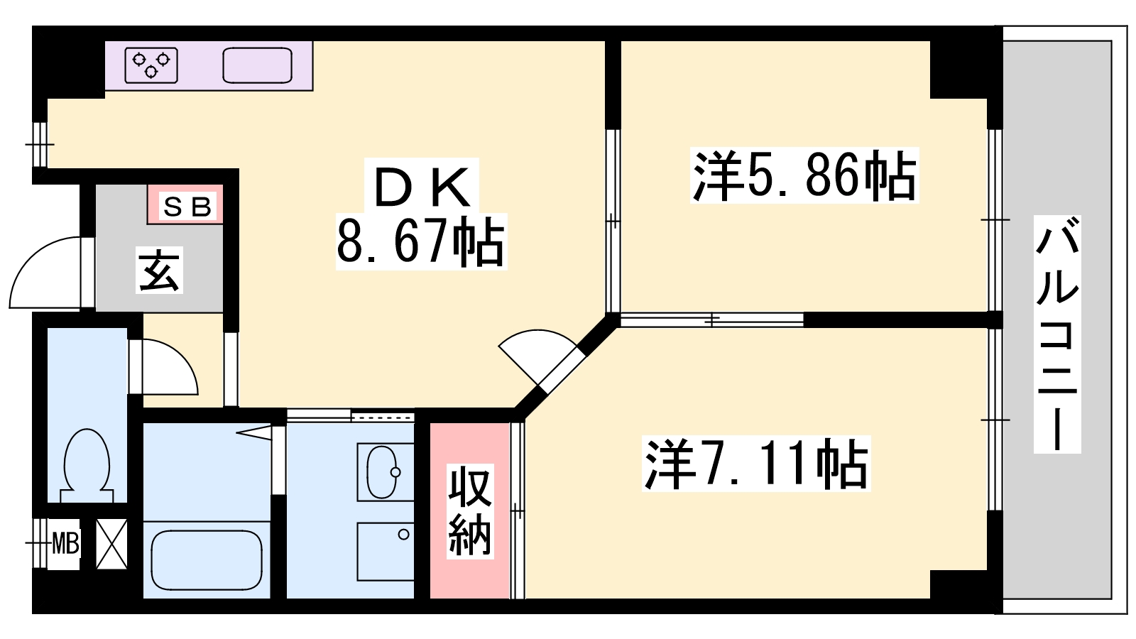 姫路市飾磨区三宅のマンションの間取り