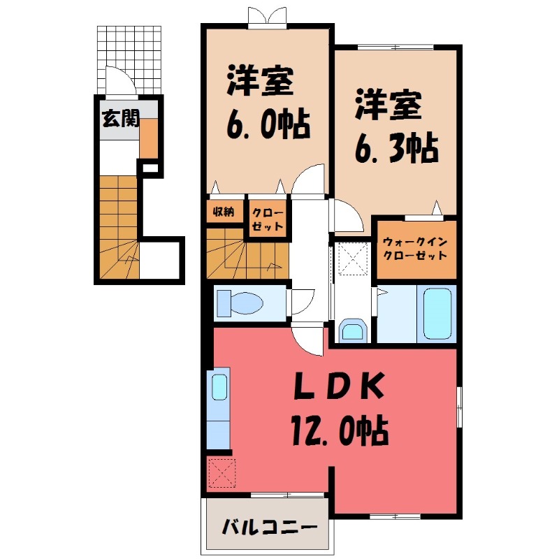 深谷市小前田のアパートの間取り