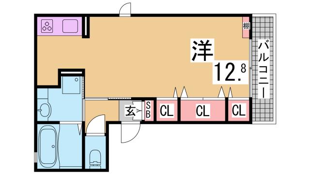 神戸市兵庫区荒田町のアパートの間取り