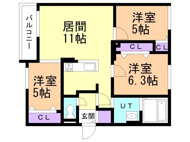 札幌市厚別区厚別西一条のマンションの間取り