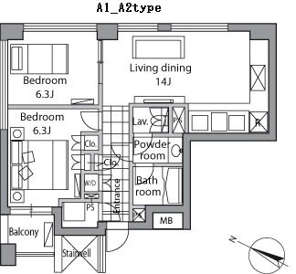 港区赤坂のマンションの間取り