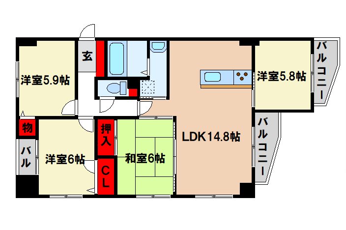 パレローヤル二日市駅前の間取り