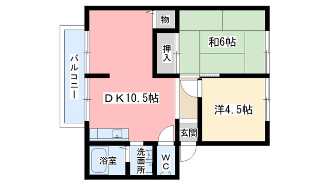 奈良市中町のアパートの間取り