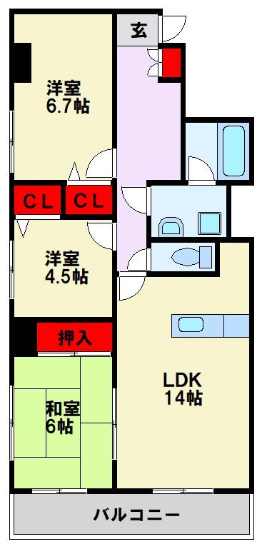 北九州市八幡西区北筑のマンションの間取り