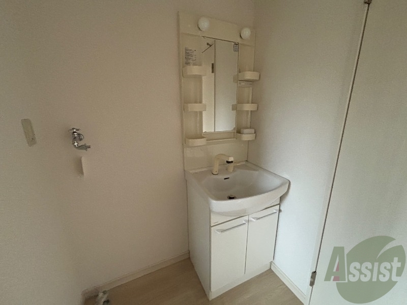 洗面設備　洗面台には収納があり、ライトも付いています。