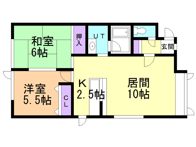 函館市湯浜町のアパートの間取り